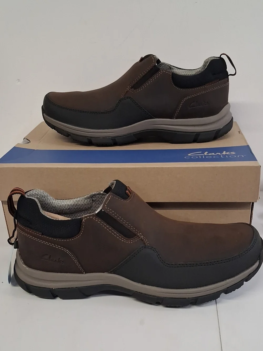 NWT Mens Clark's Walpath Step Dark Brown Leather Slip On Shoes